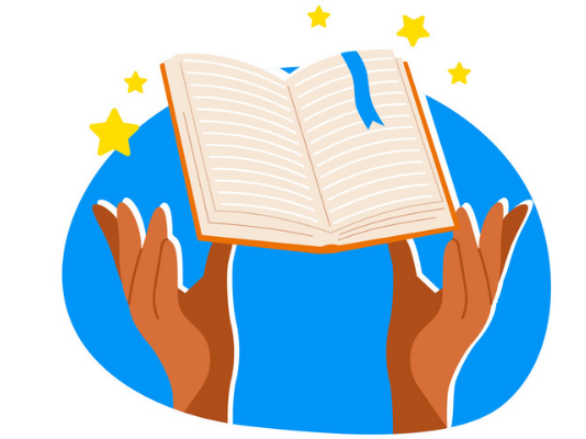Books that can help with grief after a death or bereavement, hands holding book shape