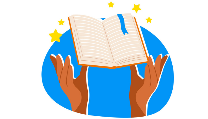 Books that can help with grief after a death or bereavement, hands holding book shape