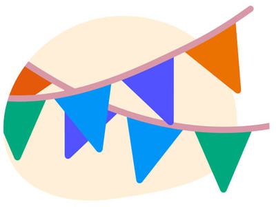 An illustration of different coloured bunting