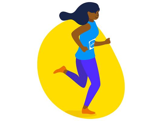 An illustration of a woman running in a Sue Ryder vest