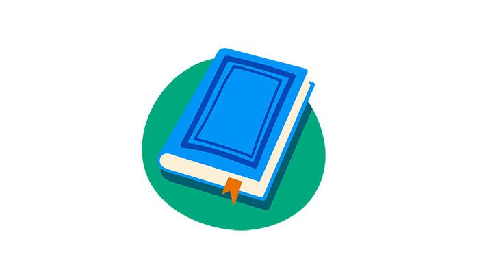 Blue book on a green background illustration