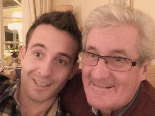 Joe and his father Roger posing, Joe hopes to raise £10,000 in his dad's memory