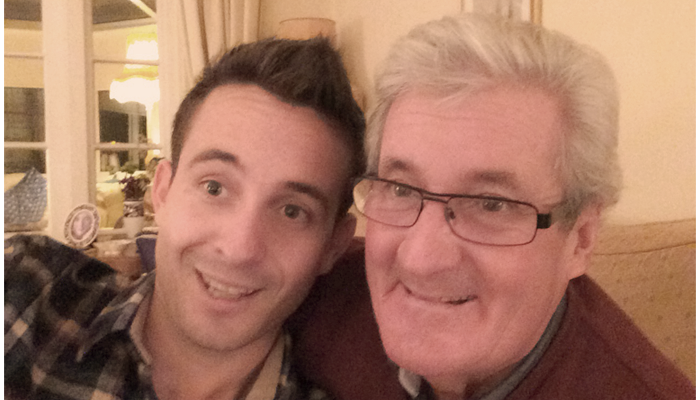 Joe and his father Roger posing, Joe hopes to raise £10,000 in his dad's memory