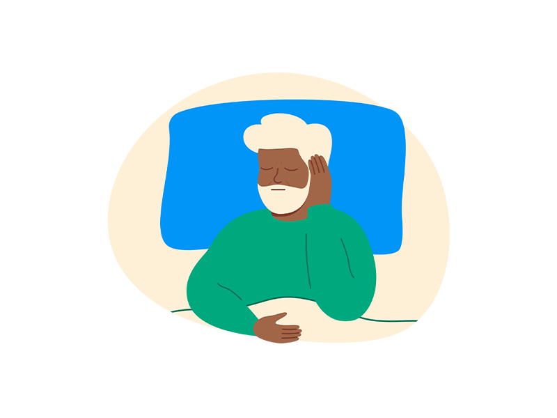 Man sleeping on large pillow, seen from above