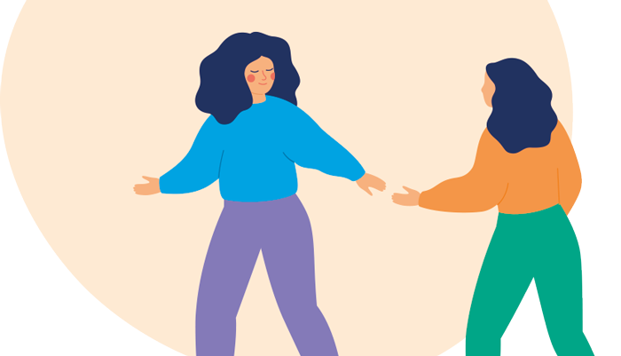 An illustration of two women supporting each other