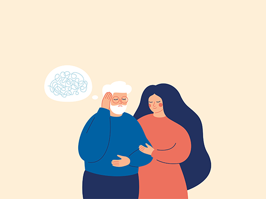 Illustration of woman supporting grieving man