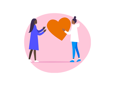 Illustration of a person gifting a heart to another