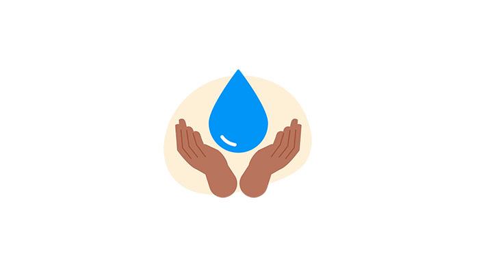 hands holding a drop of blue water