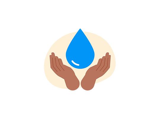 hands holding a blue drop of water illustration