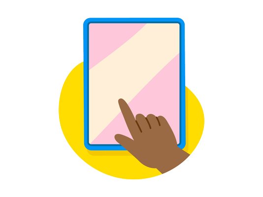 An illustration of a person's hand touching a tablet screen