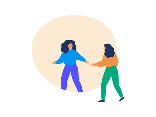 Illustration of a woman reaching our her hand leading another