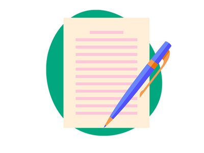 An illustration of a pen next to a piece of lined paper