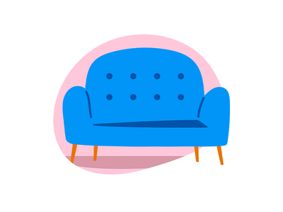 Illustration of blue two seater sofa