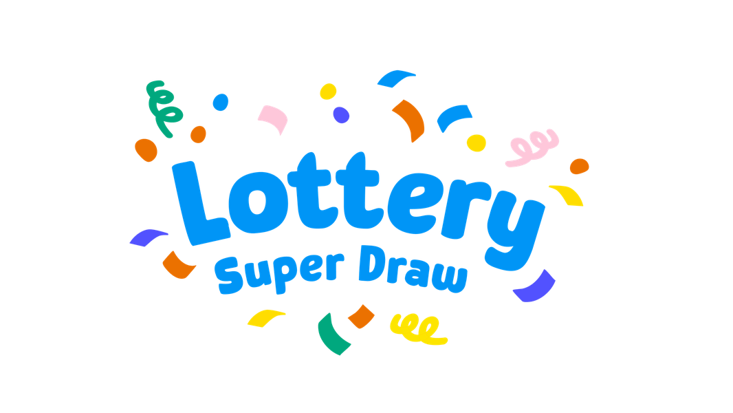 The blue Sue Ryder Lottery Super Draw logo, surrounded by yellow, green, blue and red confetti