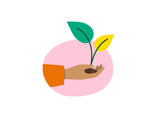 Illustration of a hand holding a seedling